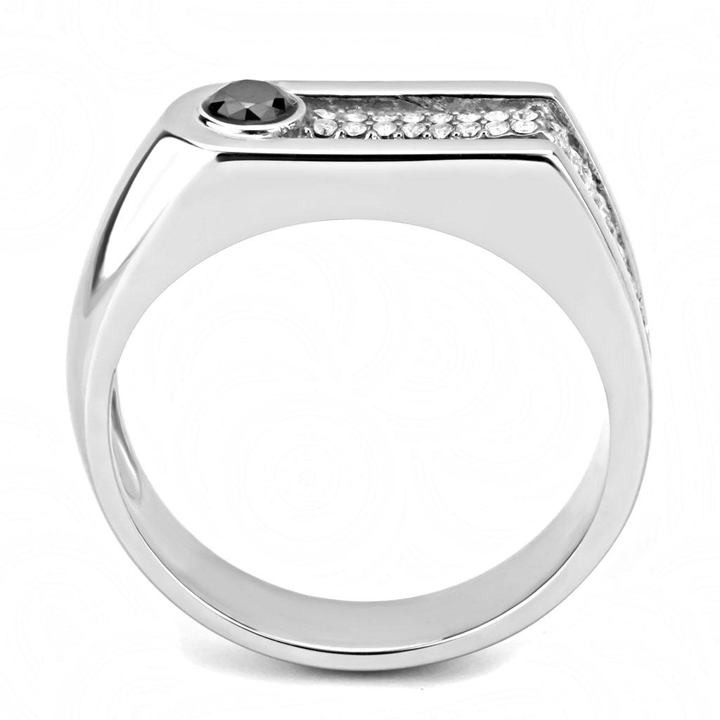 High polished (no plating) Stainless Steel Ring with AAA Grade CZ in Black Diamond