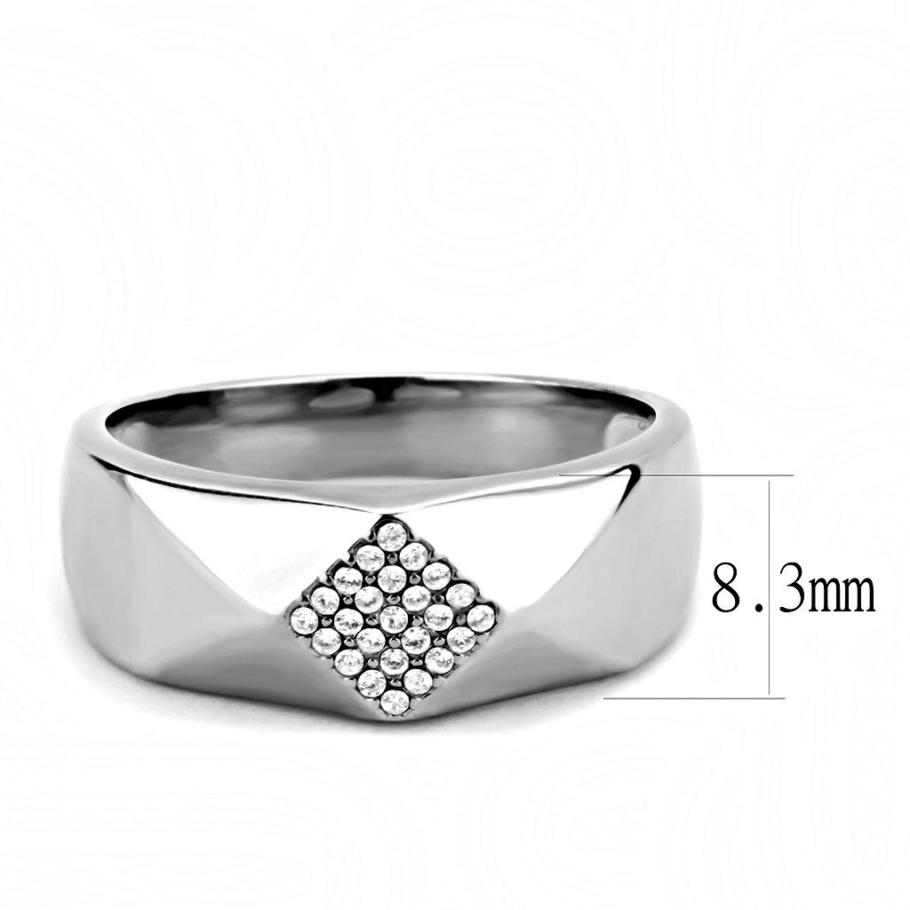 High polished (no plating) Stainless Steel Ring with AAA Grade CZ in Clear