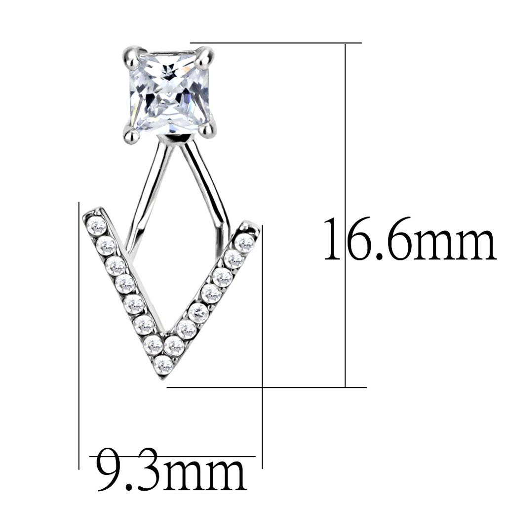 High polished (no plating) Stainless Steel Earrings with AAA Grade CZ in Clear