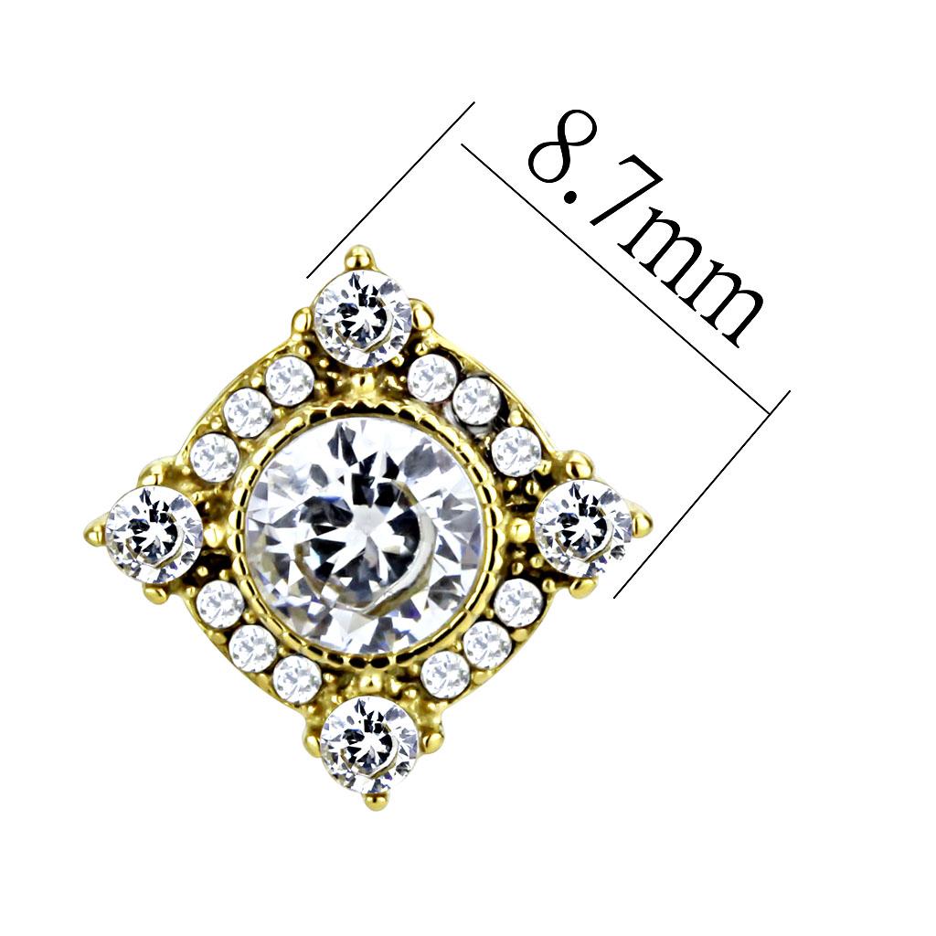 IP Gold(Ion Plating) Stainless Steel Earrings with AAA Grade CZ in Clear
