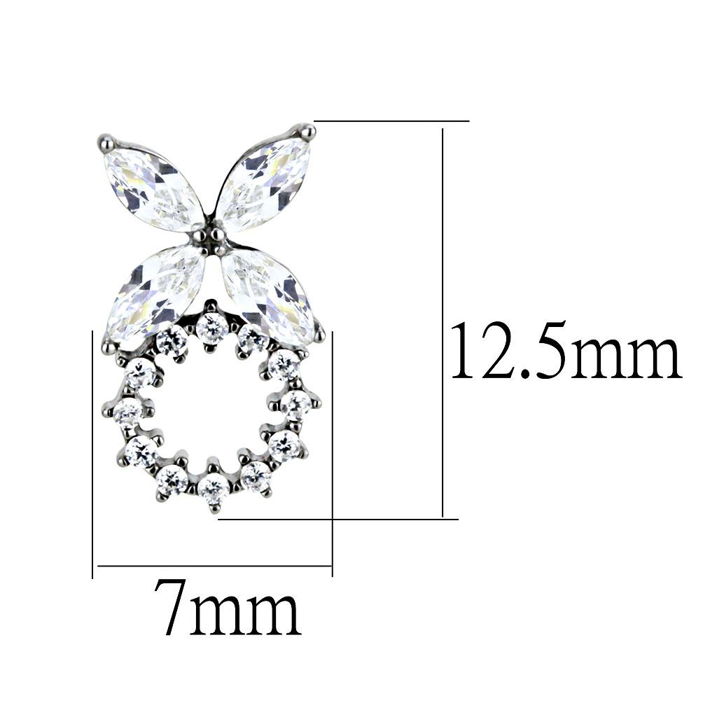 High polished (no plating) Stainless Steel Earrings with AAA Grade CZ in Clear