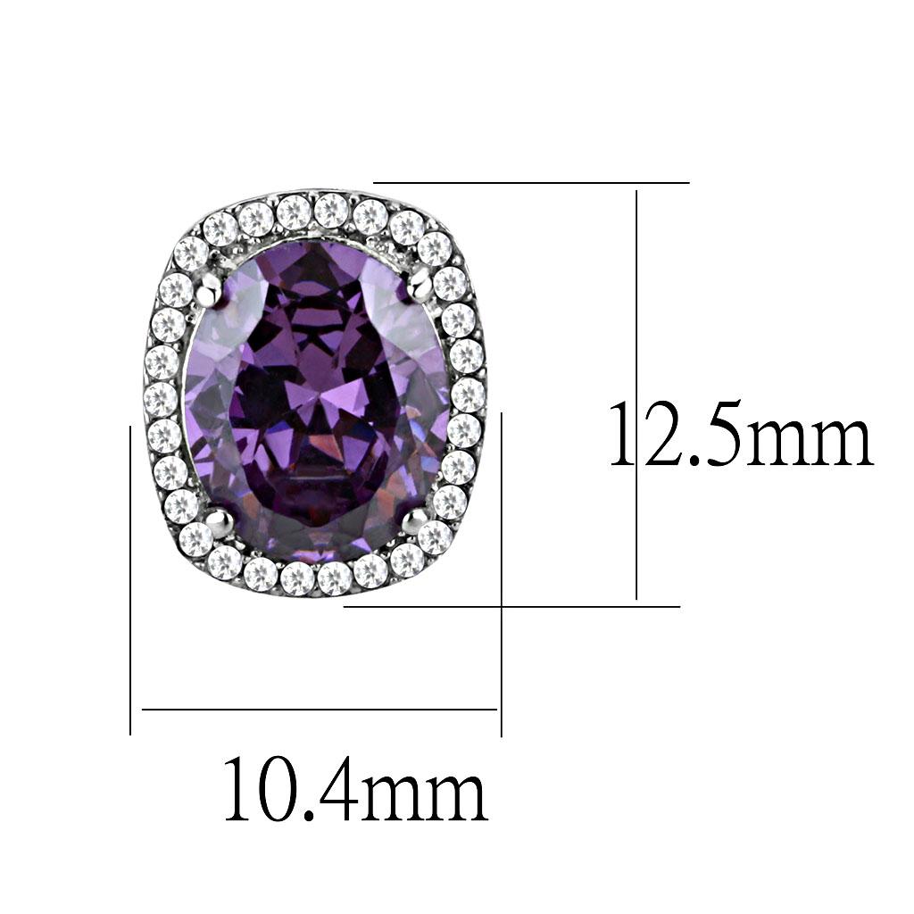 High polished (no plating) Stainless Steel Earrings with AAA Grade CZ in Amethyst
