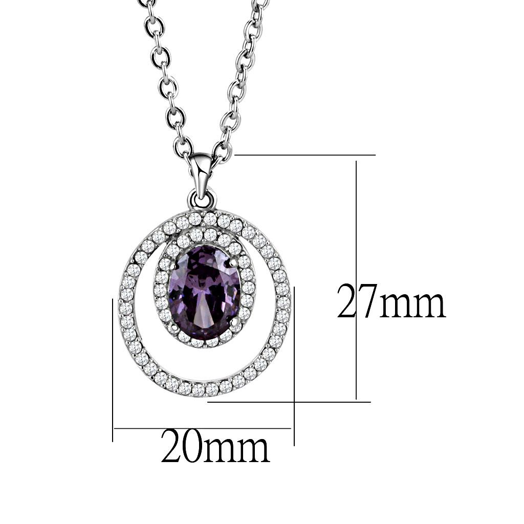 High polished (no plating) Stainless Steel Chain Pendant with AAA Grade CZ in Amethyst