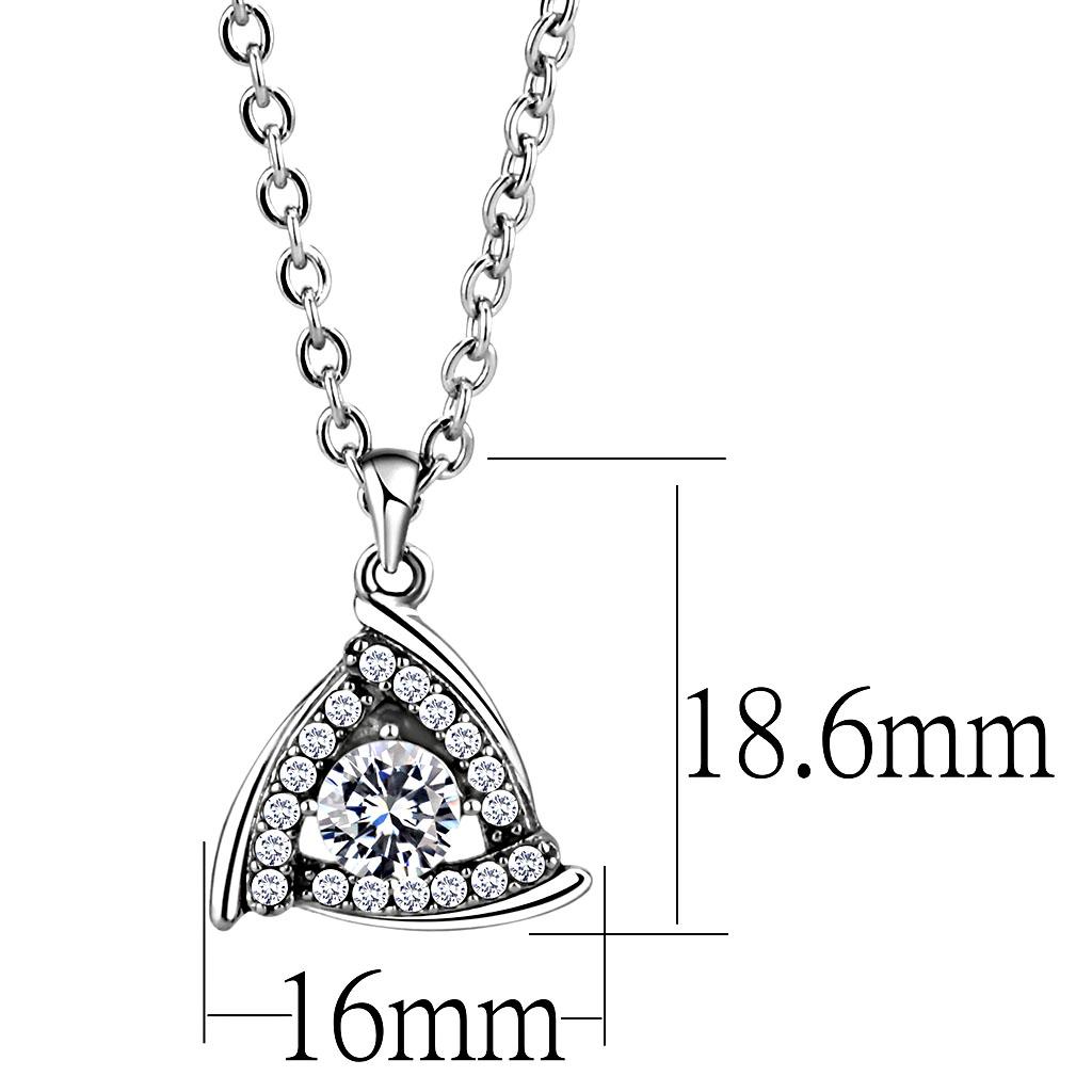 High polished (no plating) Stainless Steel Chain Pendant with AAA Grade CZ in Clear