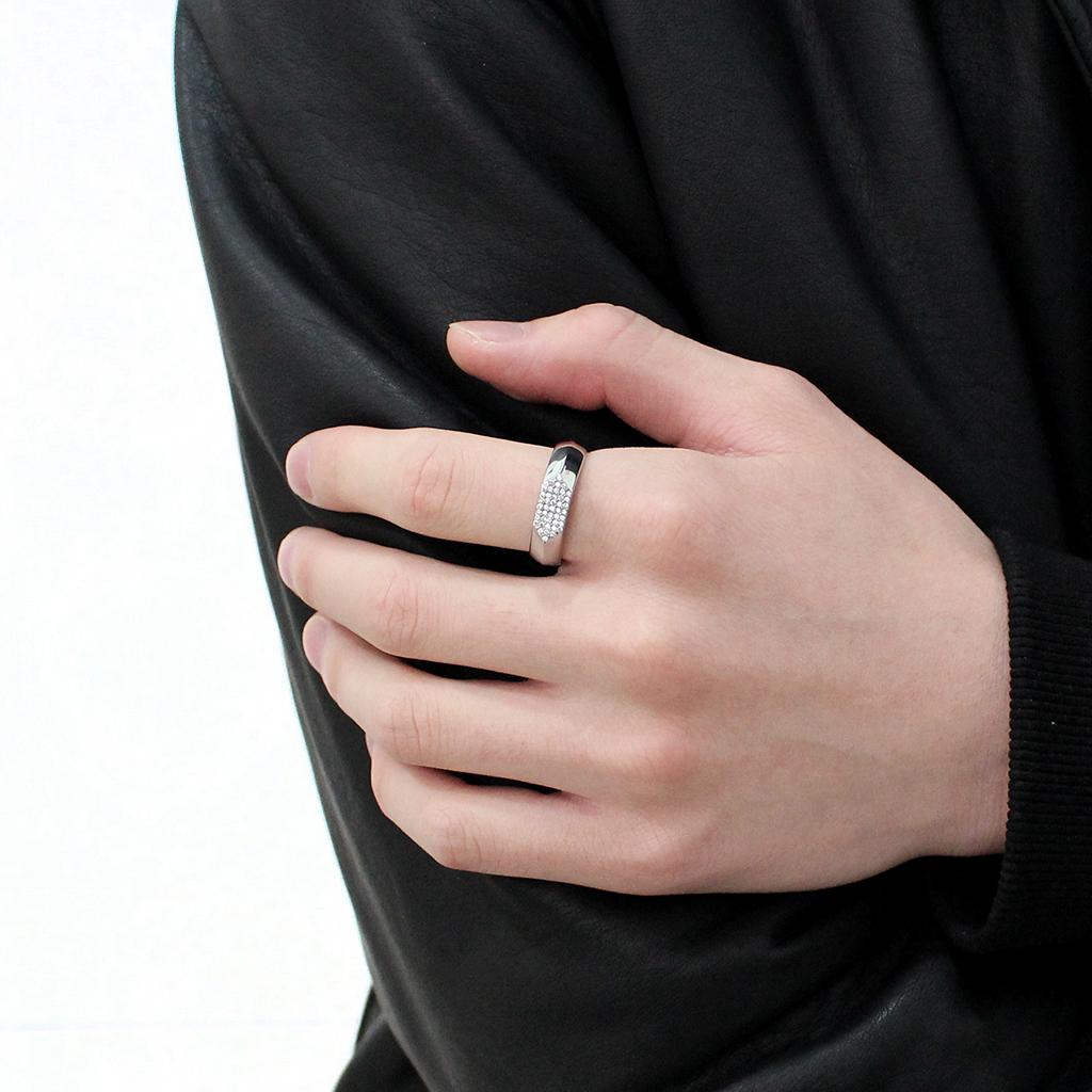 No Plating Stainless Steel Ring with AAA Grade CZ in Clear