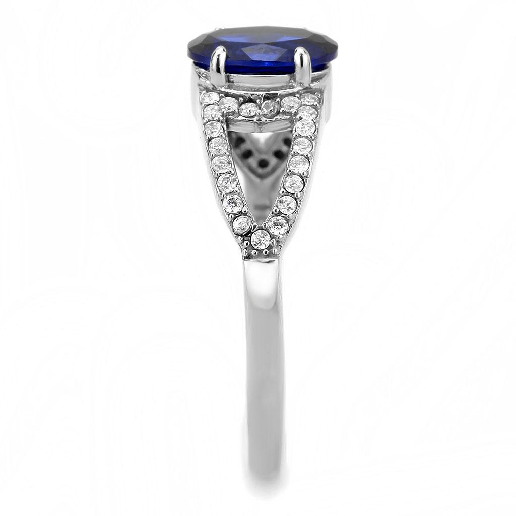 No Plating Stainless Steel Ring with Synthetic Spinel in London Blue