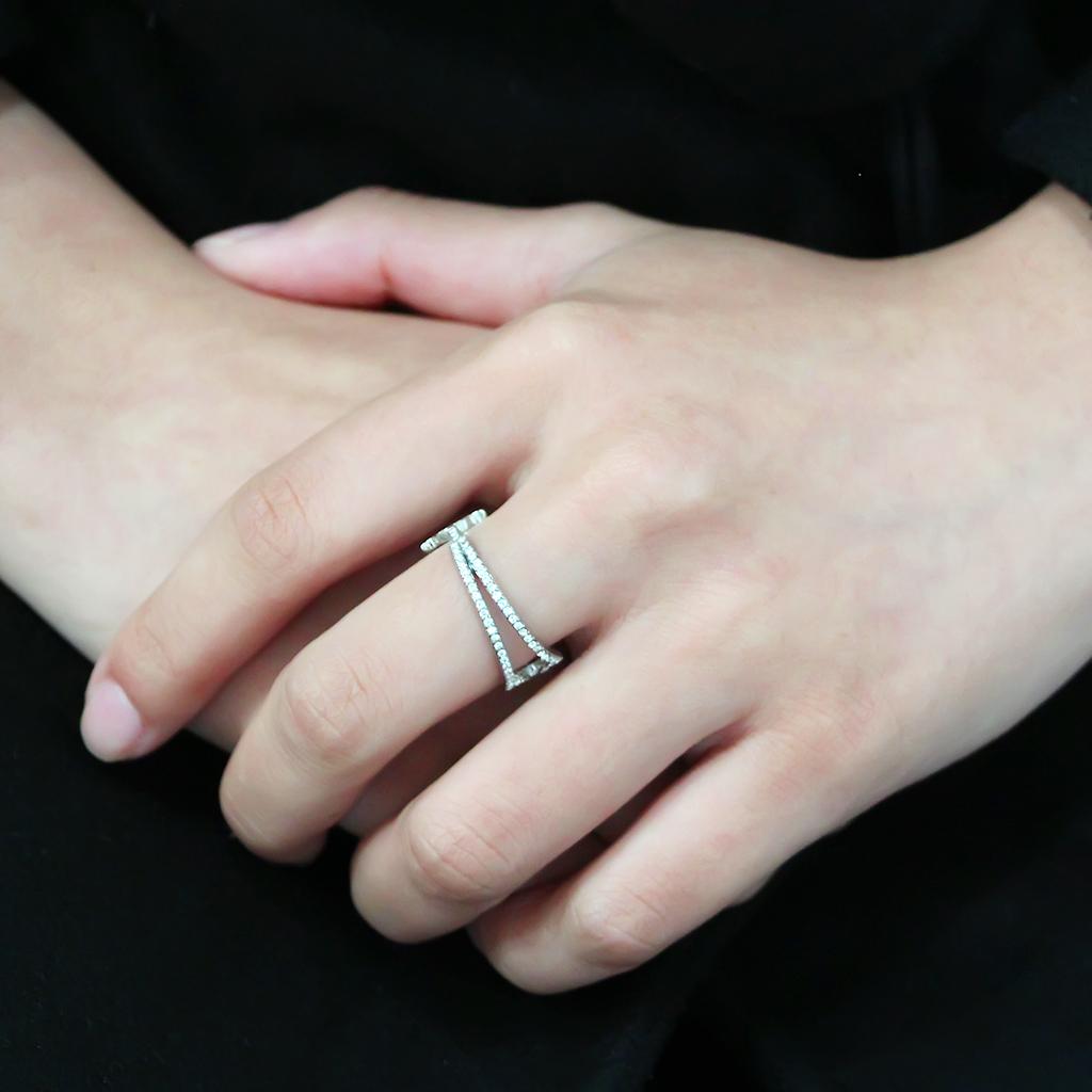 No Plating Stainless Steel Ring with AAA Grade CZ in Clear