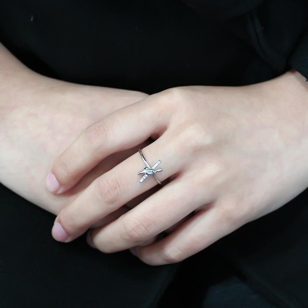 No Plating Stainless Steel Ring with AAA Grade CZ in Clear