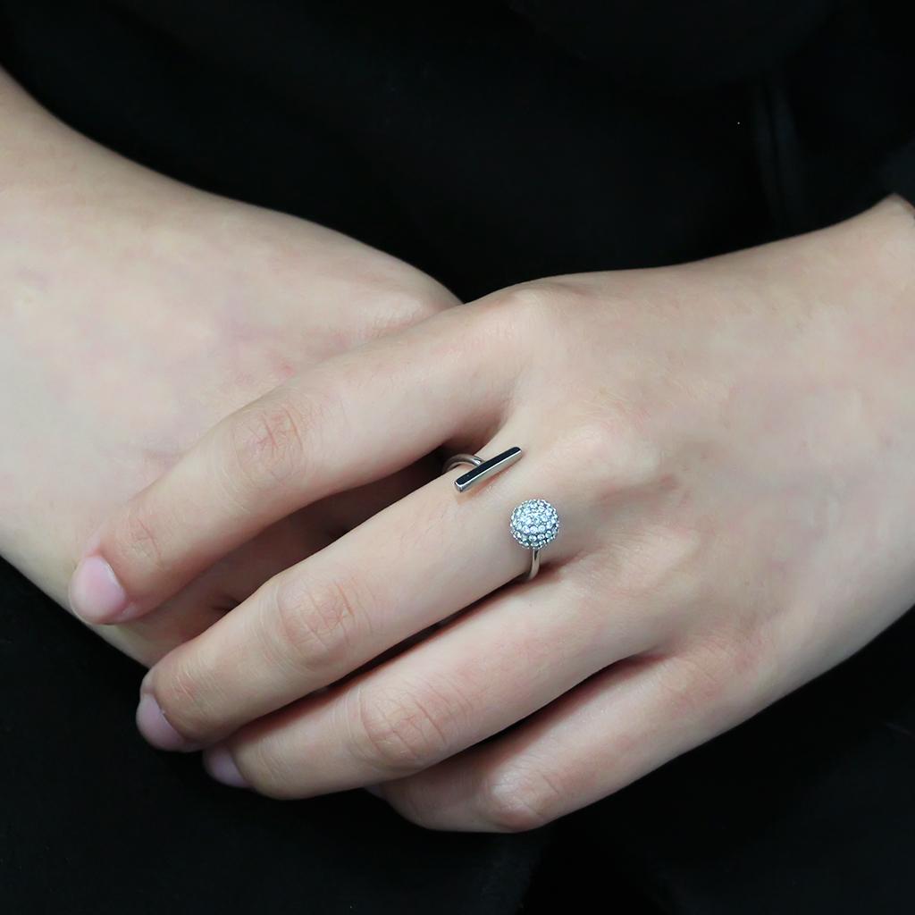 No Plating Stainless Steel Ring with AAA Grade CZ in Clear