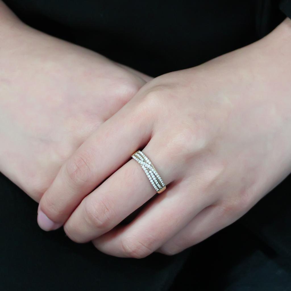 IP Gold(Ion Plating) Stainless Steel Ring with AAA Grade CZ in Clear