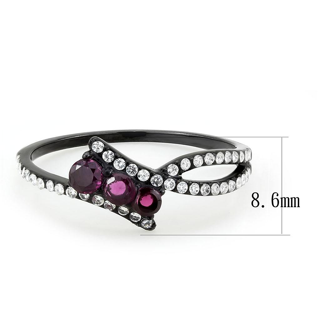 IP Black(Ion Plating) Stainless Steel Ring with AAA Grade CZ in Fuchsia