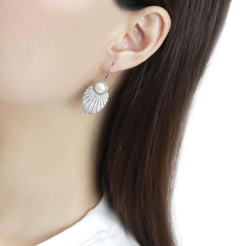 No Plating Stainless Steel Earrings with Synthetic Pearl in White