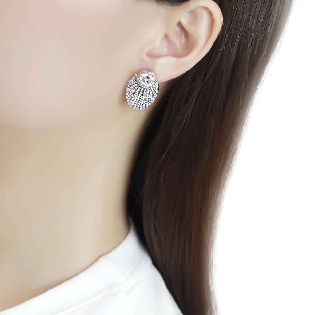 No Plating Stainless Steel Earrings with AAA Grade CZ in Clear