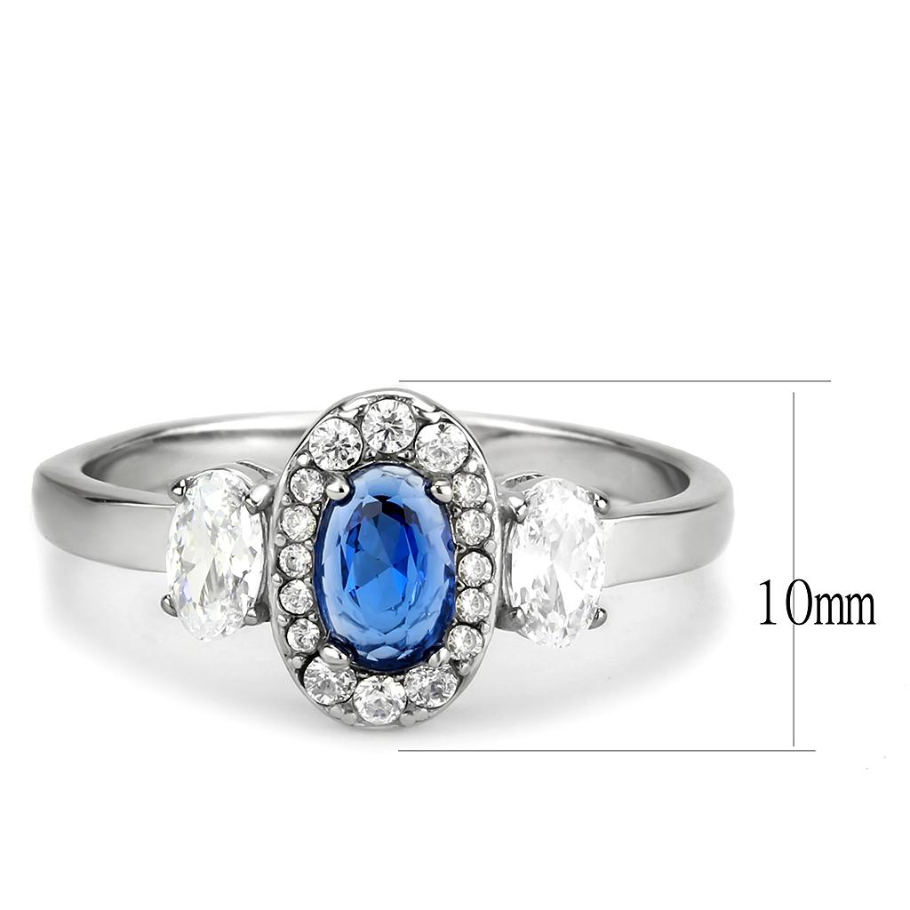 No Plating Stainless Steel Ring with Synthetic Spinel in London Blue