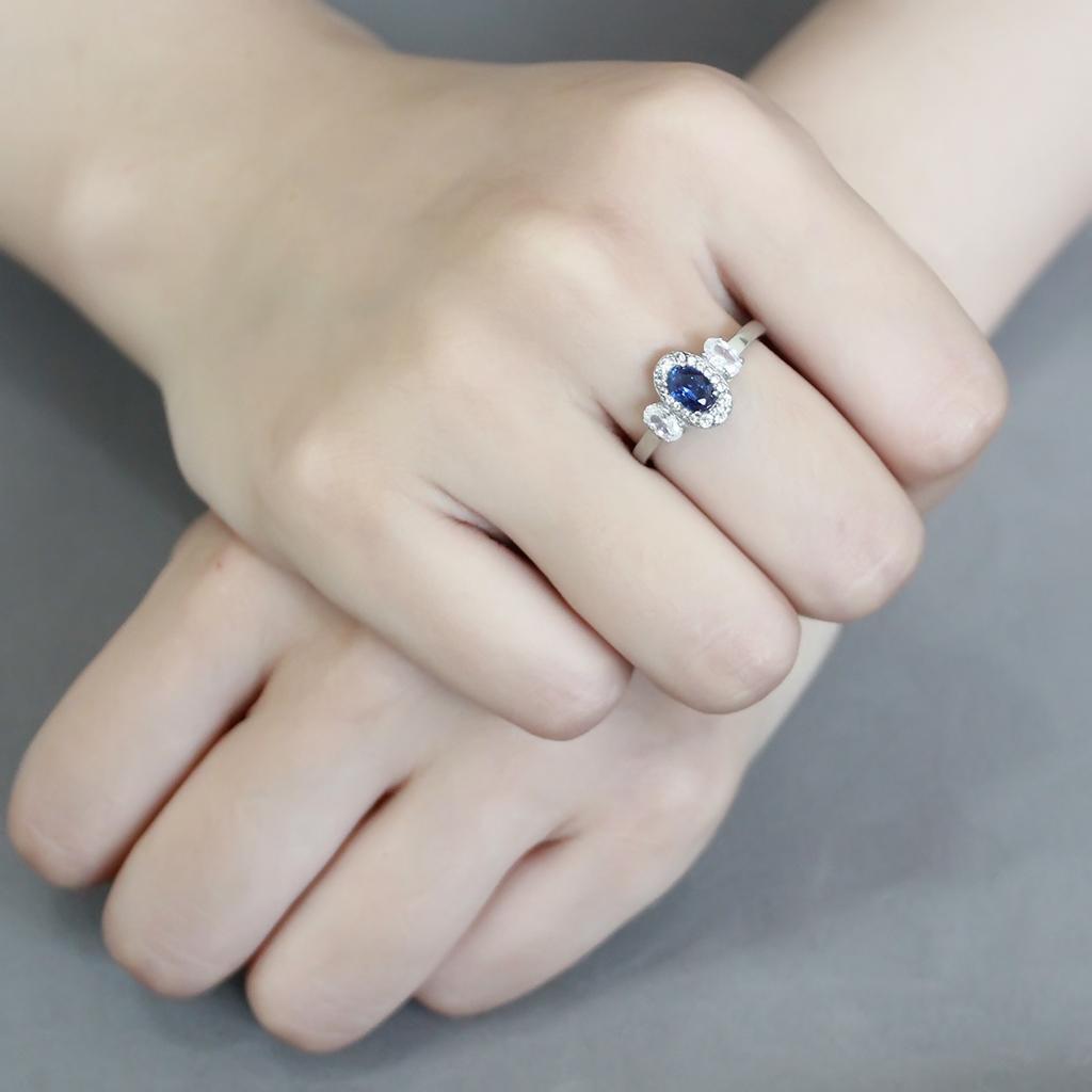 No Plating Stainless Steel Ring with Synthetic Spinel in London Blue