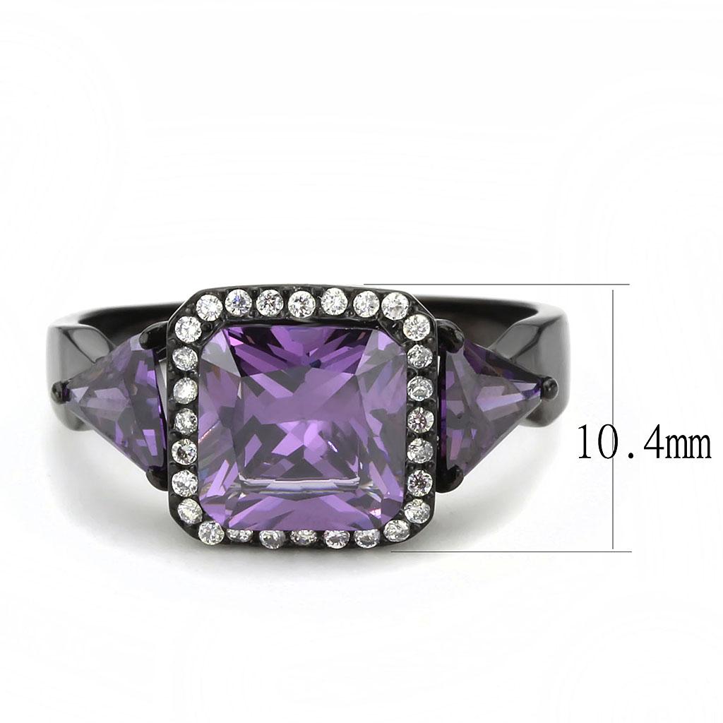 IP Black(Ion Plating) Stainless Steel Ring with AAA Grade CZ in Amethyst