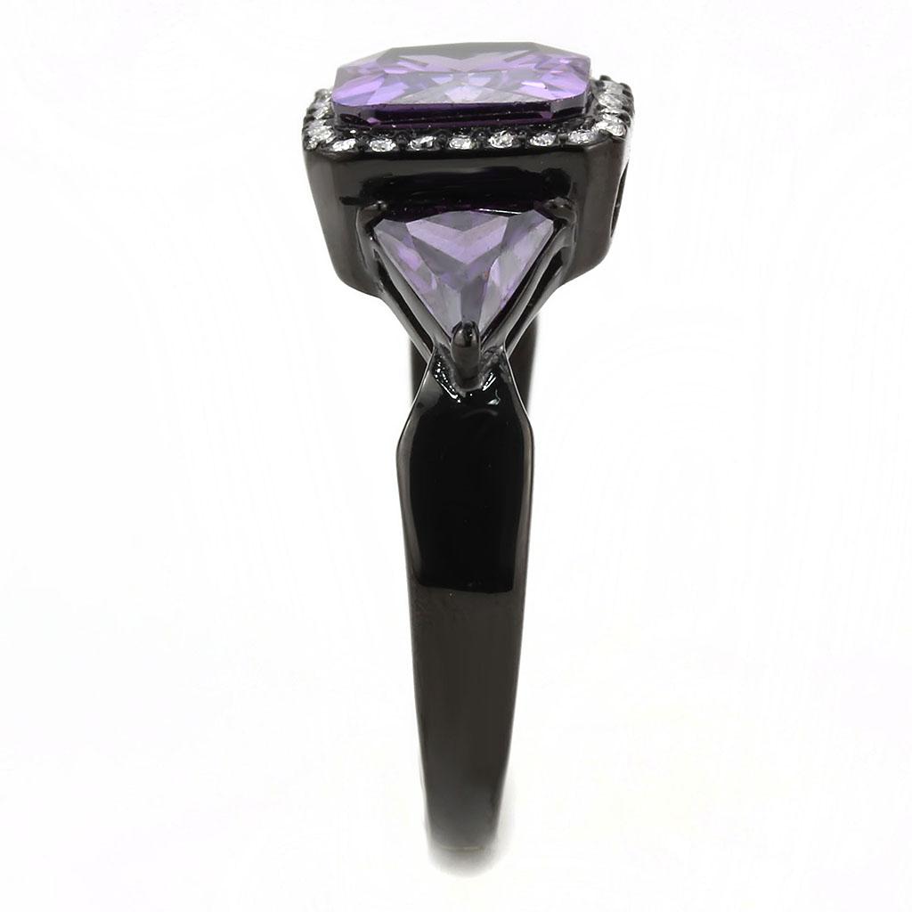 IP Black(Ion Plating) Stainless Steel Ring with AAA Grade CZ in Amethyst