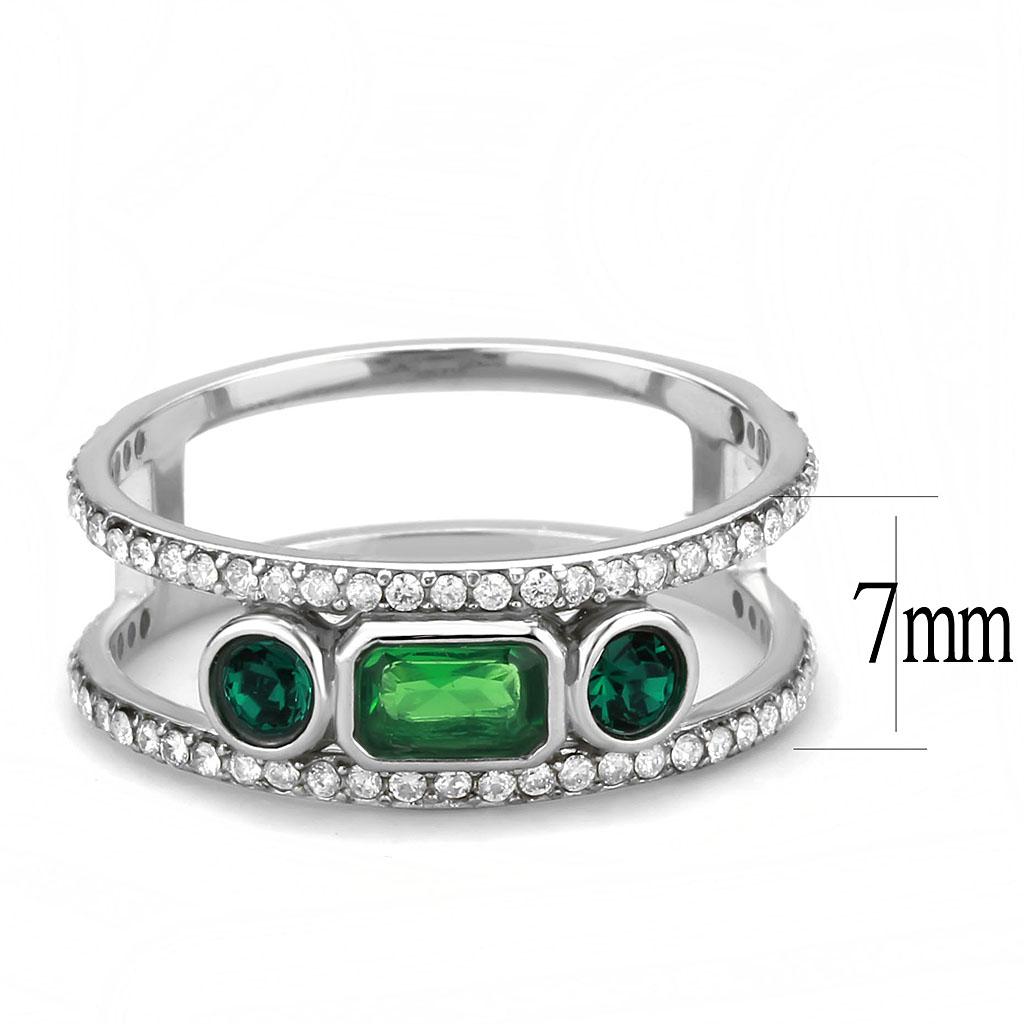 High polished (no plating) Stainless Steel Ring with Synthetic Synthetic Glass in Emerald