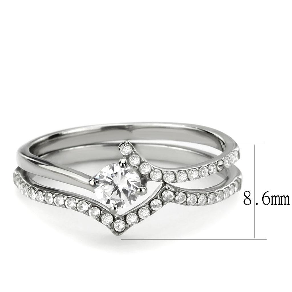 High polished (no plating) Stainless Steel Ring with AAA Grade CZ in Clear