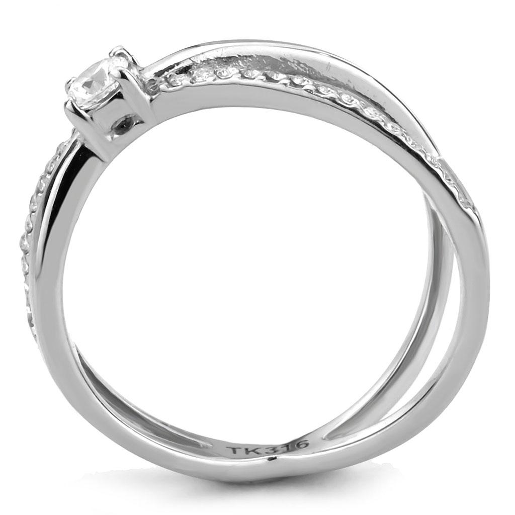 High polished (no plating) Stainless Steel Ring with AAA Grade CZ in Clear