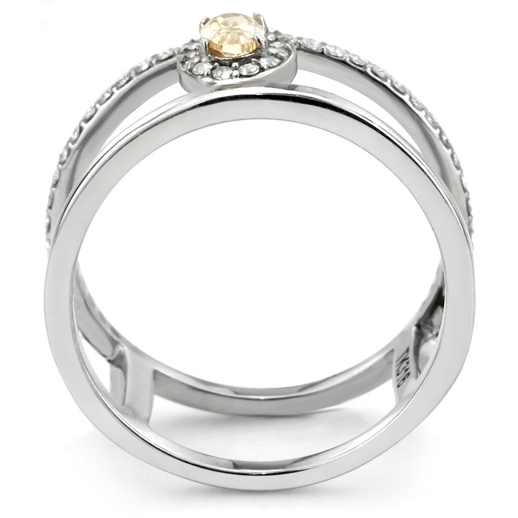 High polished (no plating) Stainless Steel Ring with AAA Grade CZ in Champagne