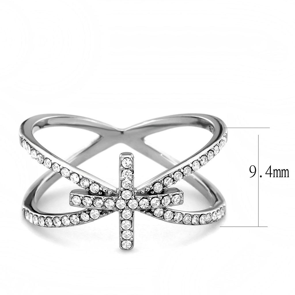 High polished (no plating) Stainless Steel Ring with AAA Grade CZ in Clear