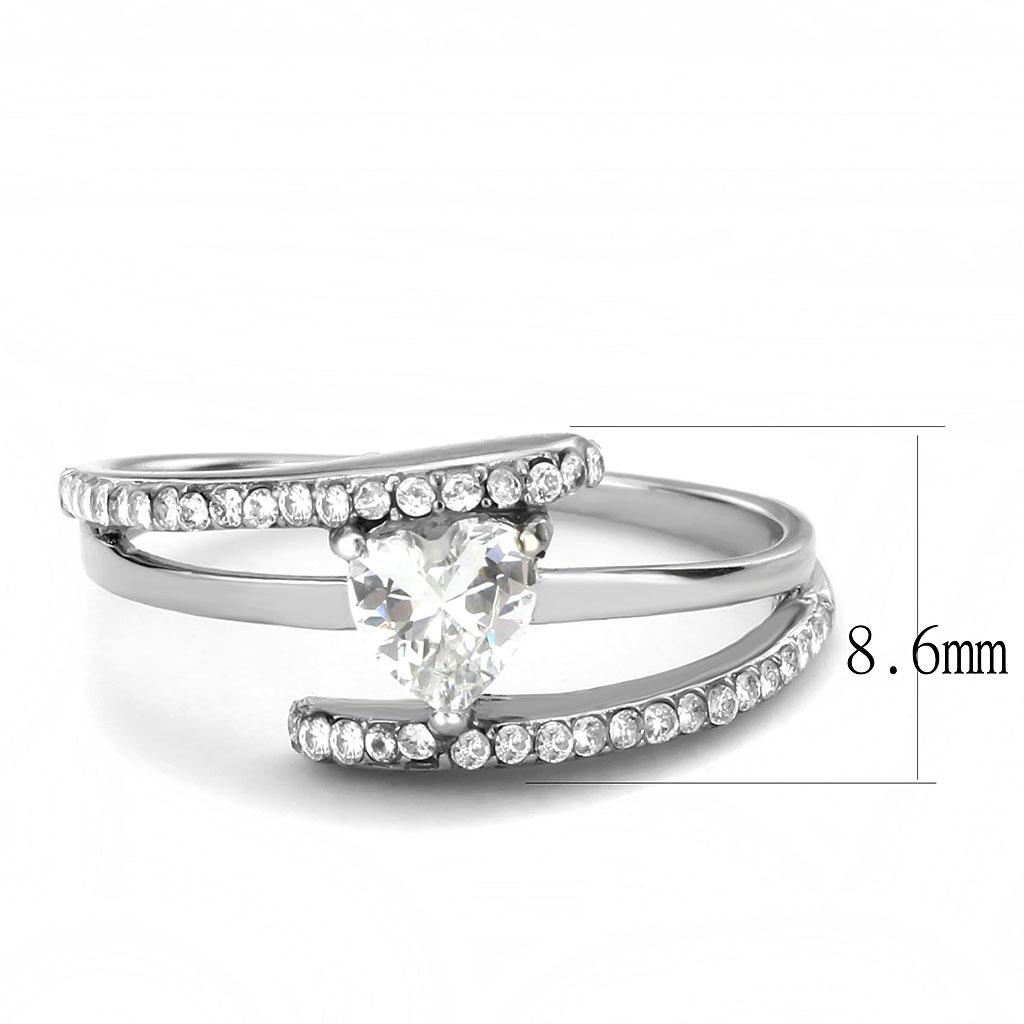 High polished (no plating) Stainless Steel Ring with AAA Grade CZ in Clear