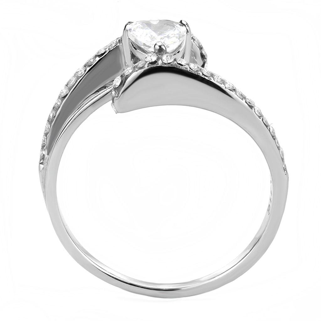 High polished (no plating) Stainless Steel Ring with AAA Grade CZ in Clear