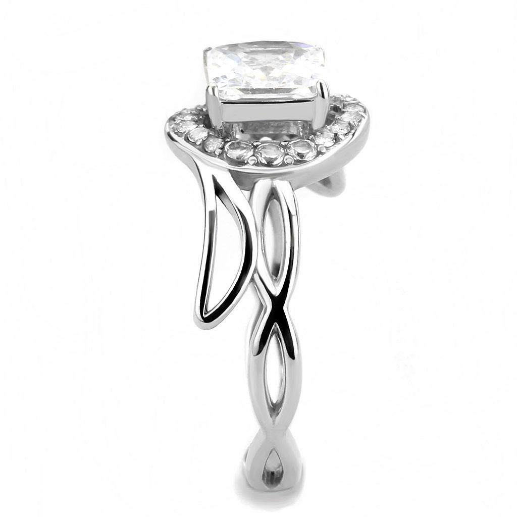 High polished (no plating) Stainless Steel Ring with AAA Grade CZ in Clear