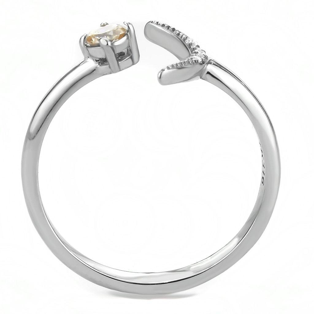 High polished (no plating) Stainless Steel Ring with AAA Grade CZ in Champagne