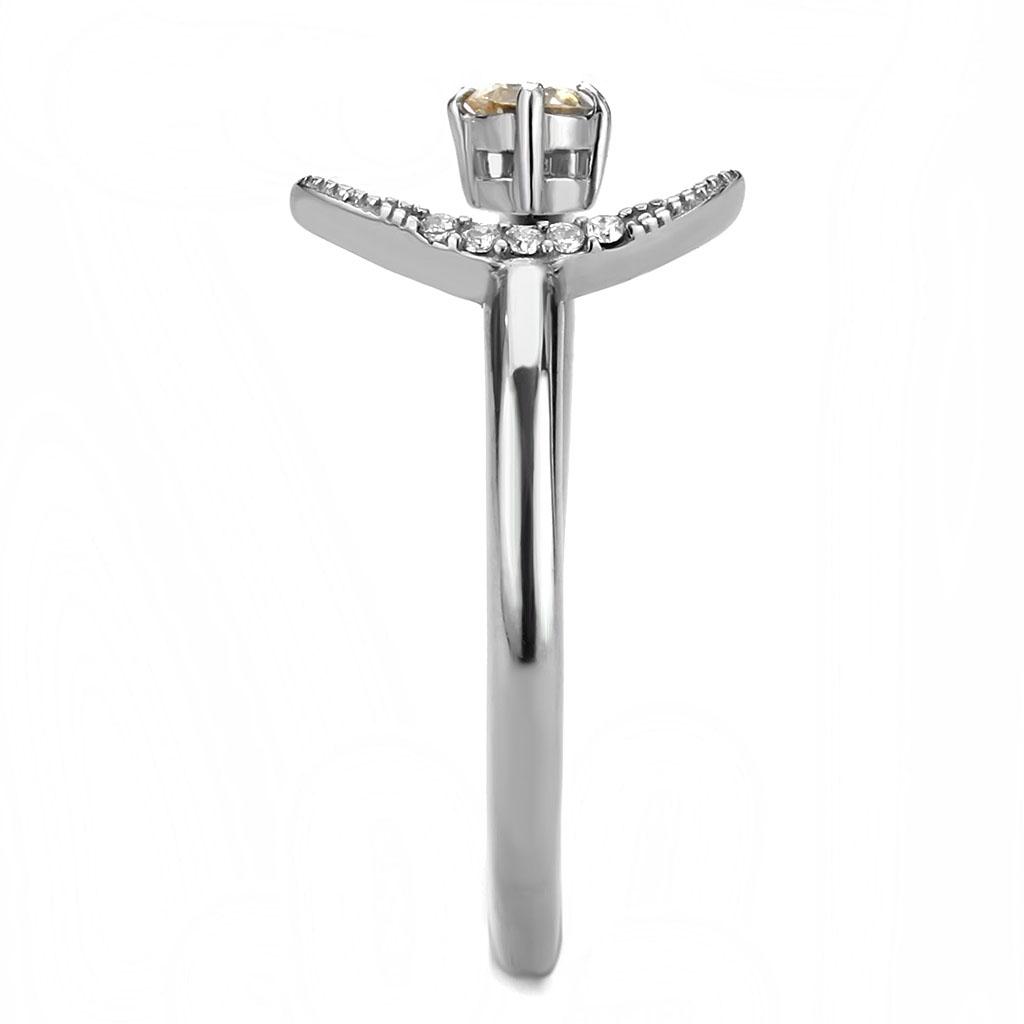 High polished (no plating) Stainless Steel Ring with AAA Grade CZ in Champagne