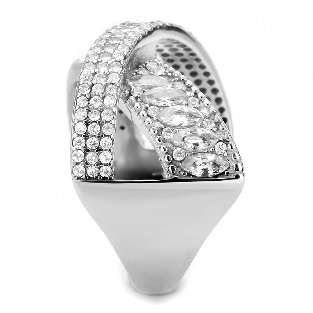 High polished (no plating) Stainless Steel Ring with AAA Grade CZ in Clear