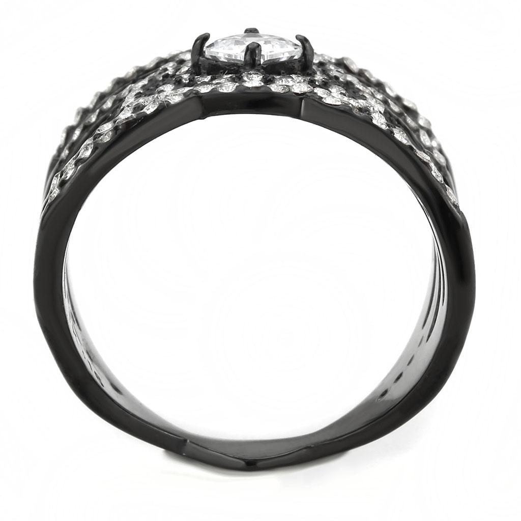 IP Black(Ion Plating) Stainless Steel Ring with AAA Grade CZ in Clear