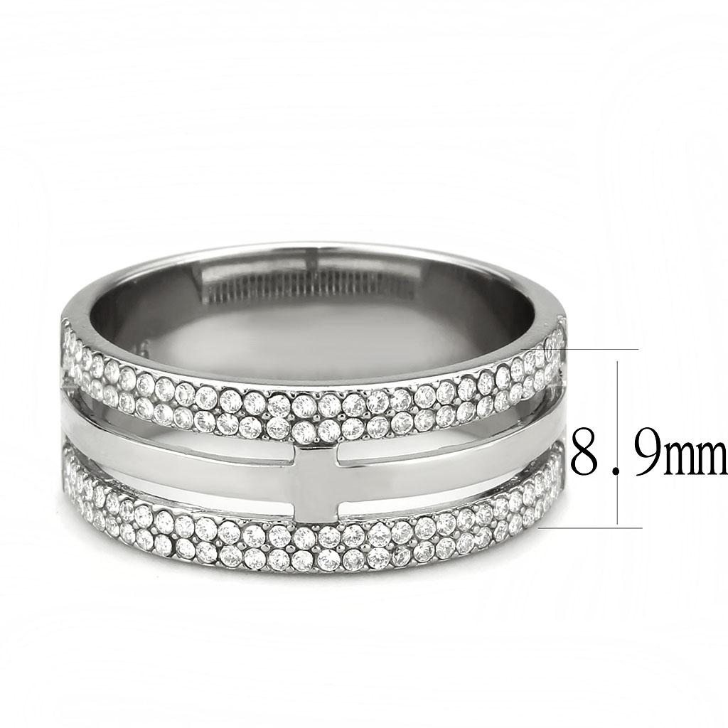 High polished (no plating) Stainless Steel Ring with AAA Grade CZ in Clear
