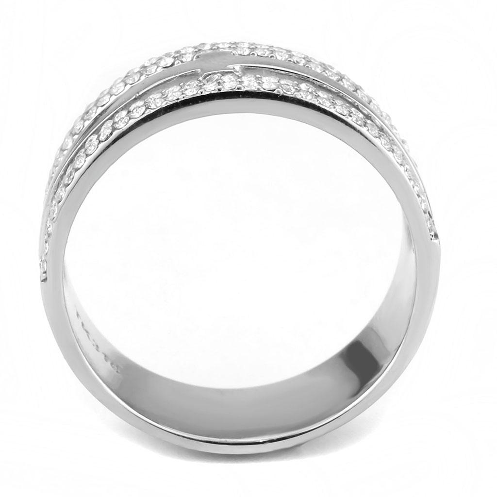 High polished (no plating) Stainless Steel Ring with AAA Grade CZ in Clear