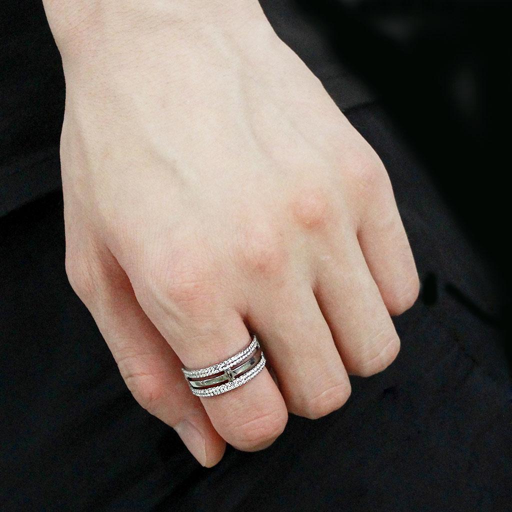 High polished (no plating) Stainless Steel Ring with AAA Grade CZ in Clear