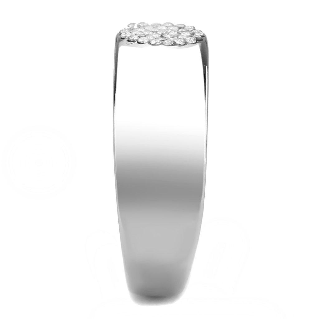High polished (no plating) Stainless Steel Ring with AAA Grade CZ in Clear