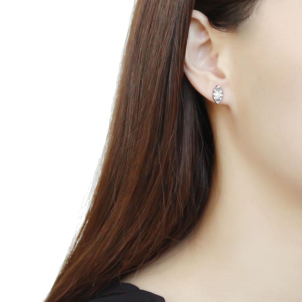 High polished (no plating) Stainless Steel Earrings with AAA Grade CZ in Clear