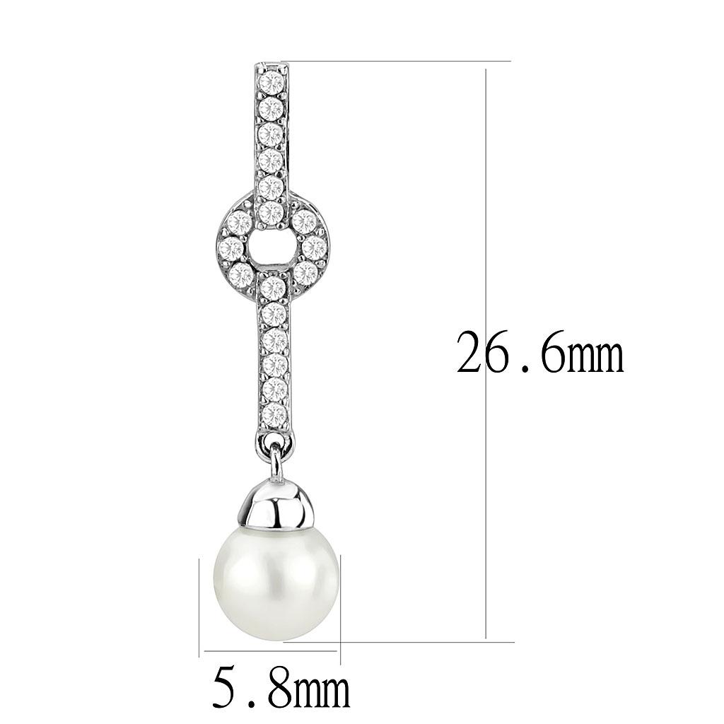 High polished (no plating) Stainless Steel Earrings with Synthetic Pearl in White