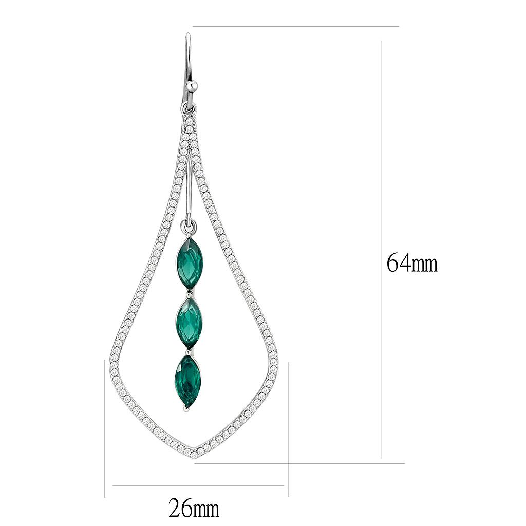 High polished (no plating) Stainless Steel Earrings with Synthetic Synthetic Glass in Blue Zircon