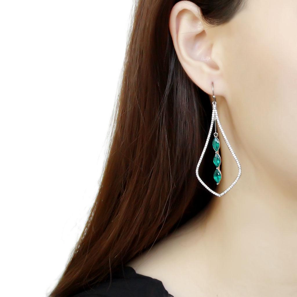 High polished (no plating) Stainless Steel Earrings with Synthetic Synthetic Glass in Blue Zircon