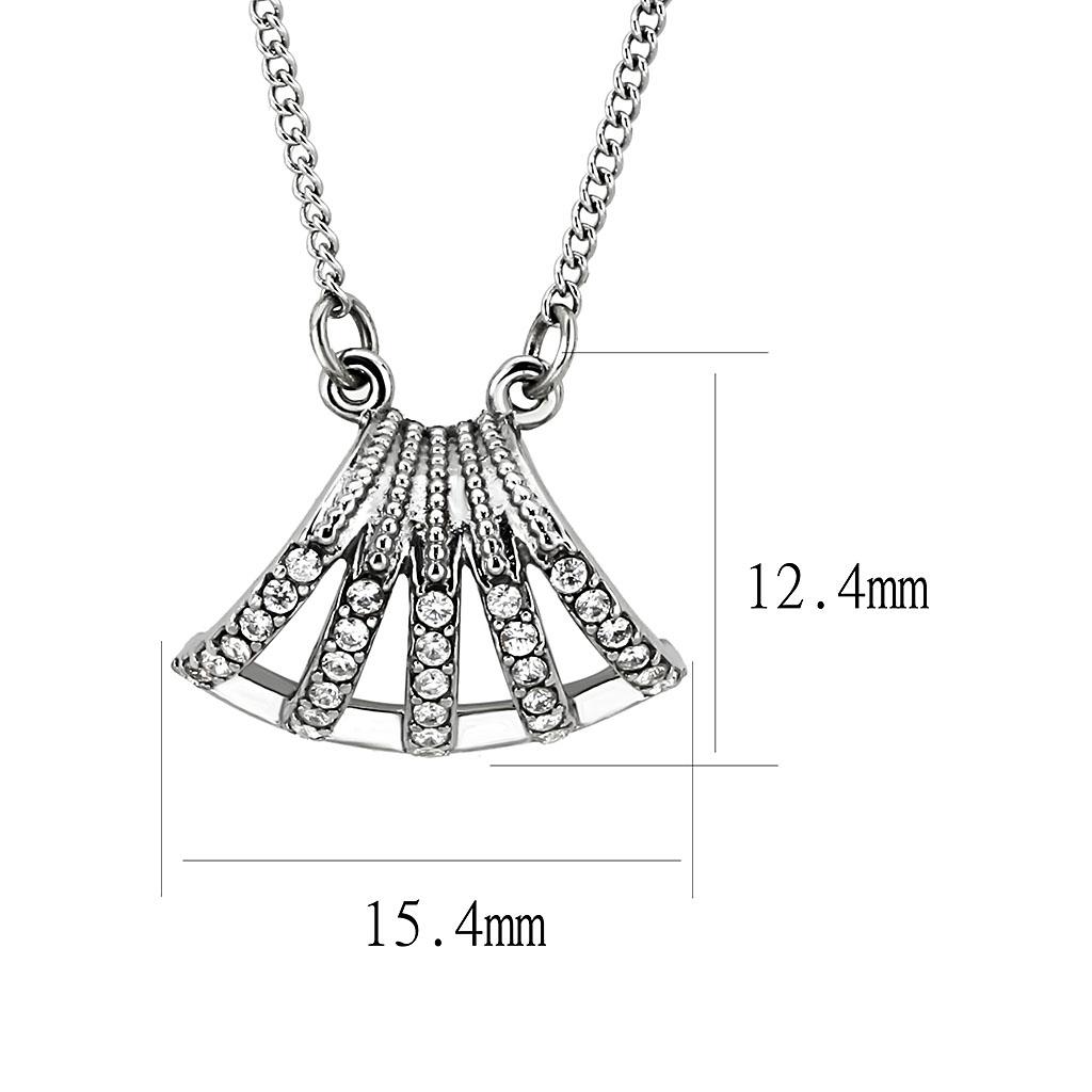 High polished (no plating) Stainless Steel Chain Pendant with AAA Grade CZ in Clear