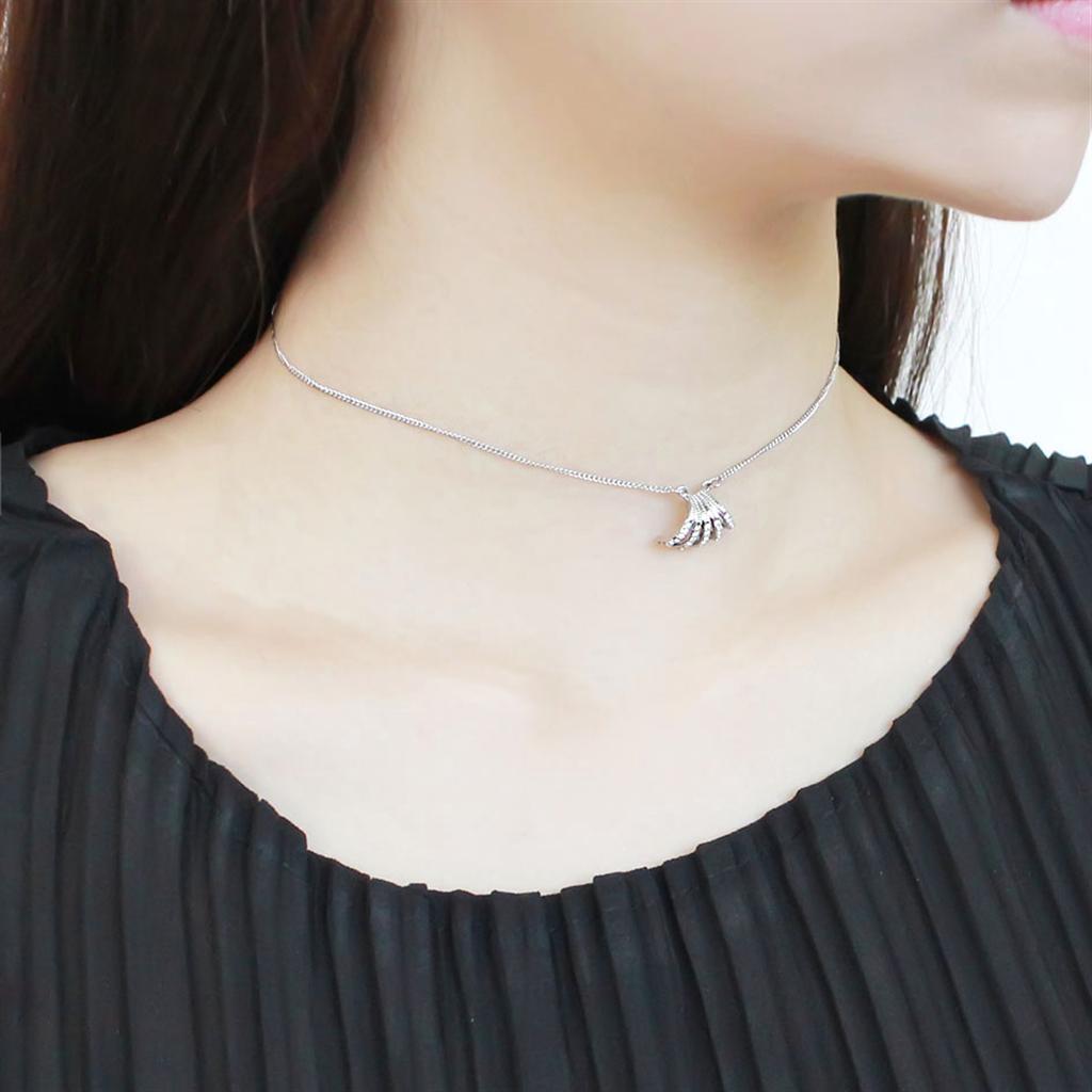 High polished (no plating) Stainless Steel Chain Pendant with AAA Grade CZ in Clear