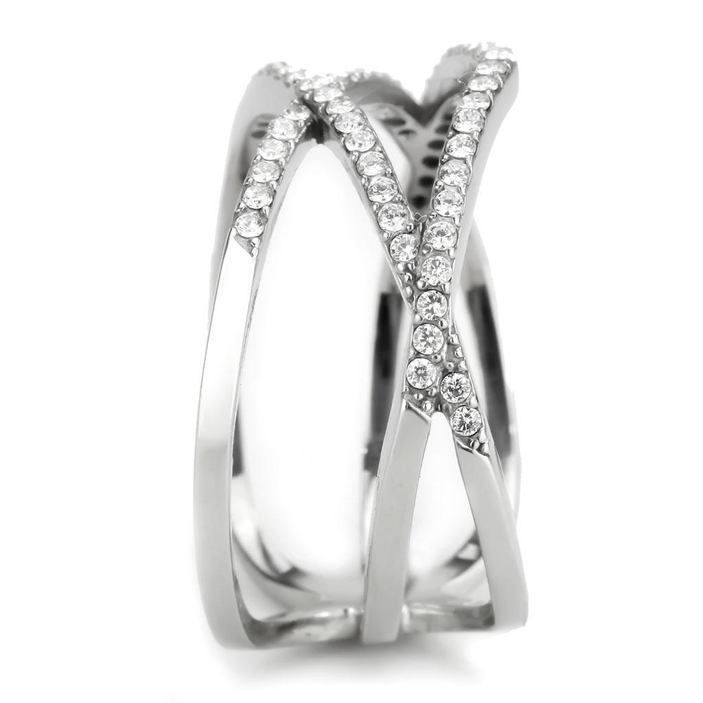 High polished (no plating) Stainless Steel Ring with AAA Grade CZ in Clear