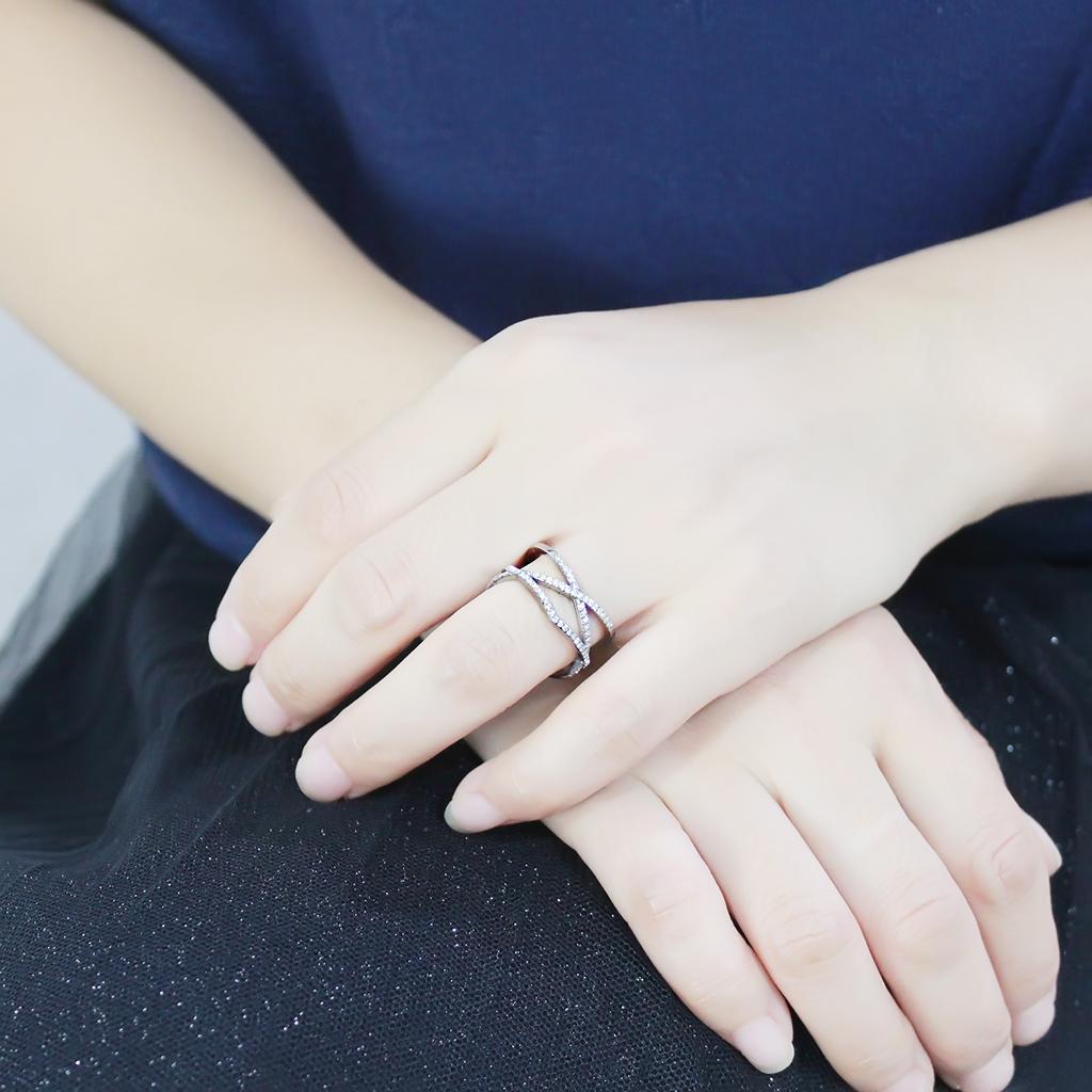 High polished (no plating) Stainless Steel Ring with AAA Grade CZ in Clear