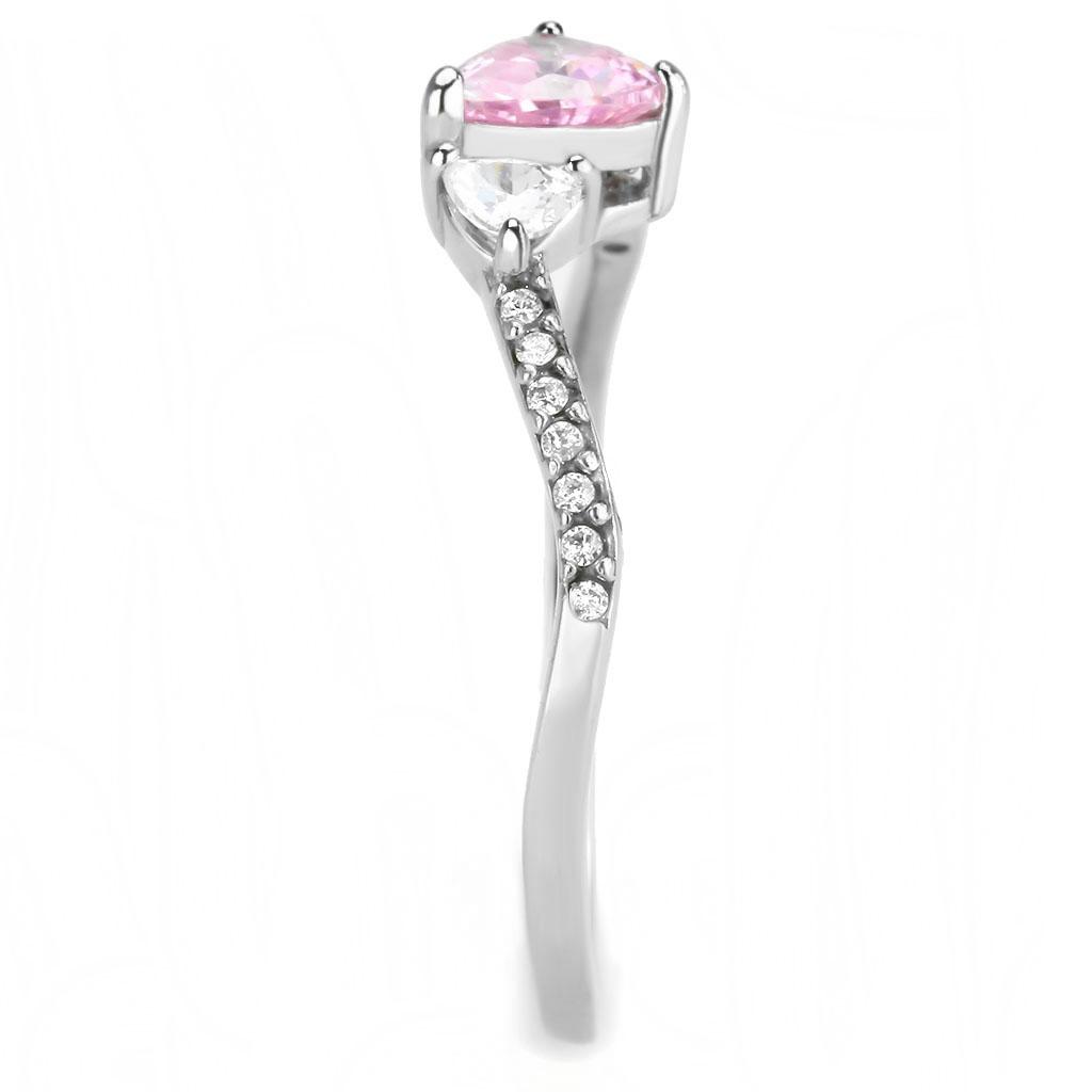 High polished (no plating) Stainless Steel Ring with AAA Grade CZ in Rose