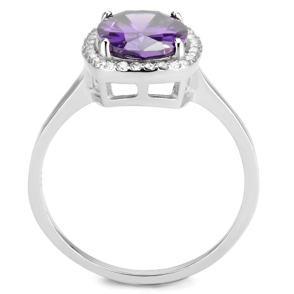 High polished (no plating) Stainless Steel Ring with AAA Grade CZ in Amethyst