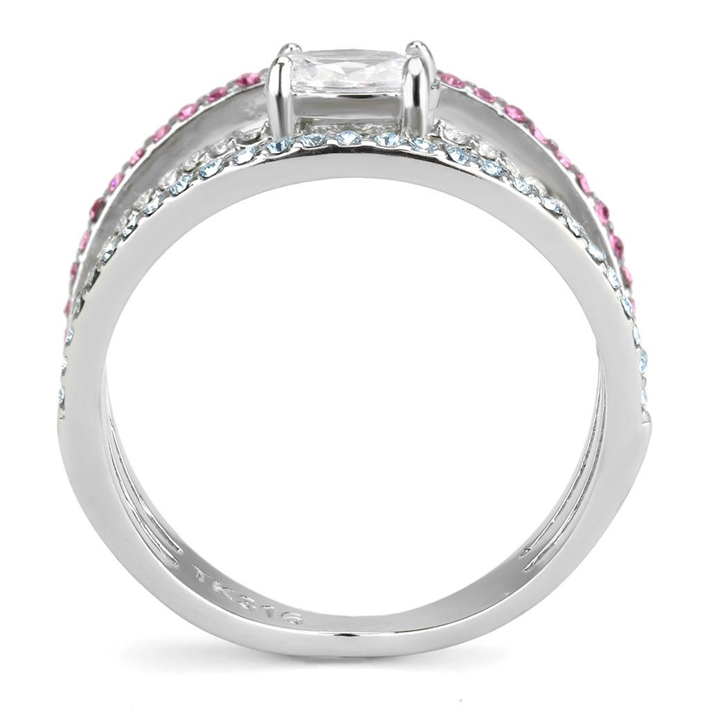 High polished (no plating) Stainless Steel Ring with AAA Grade CZ in Multi Color