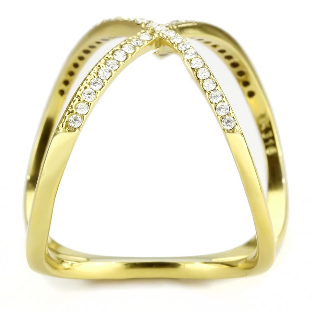 IP Gold(Ion Plating) Stainless Steel Ring with AAA Grade CZ in Clear