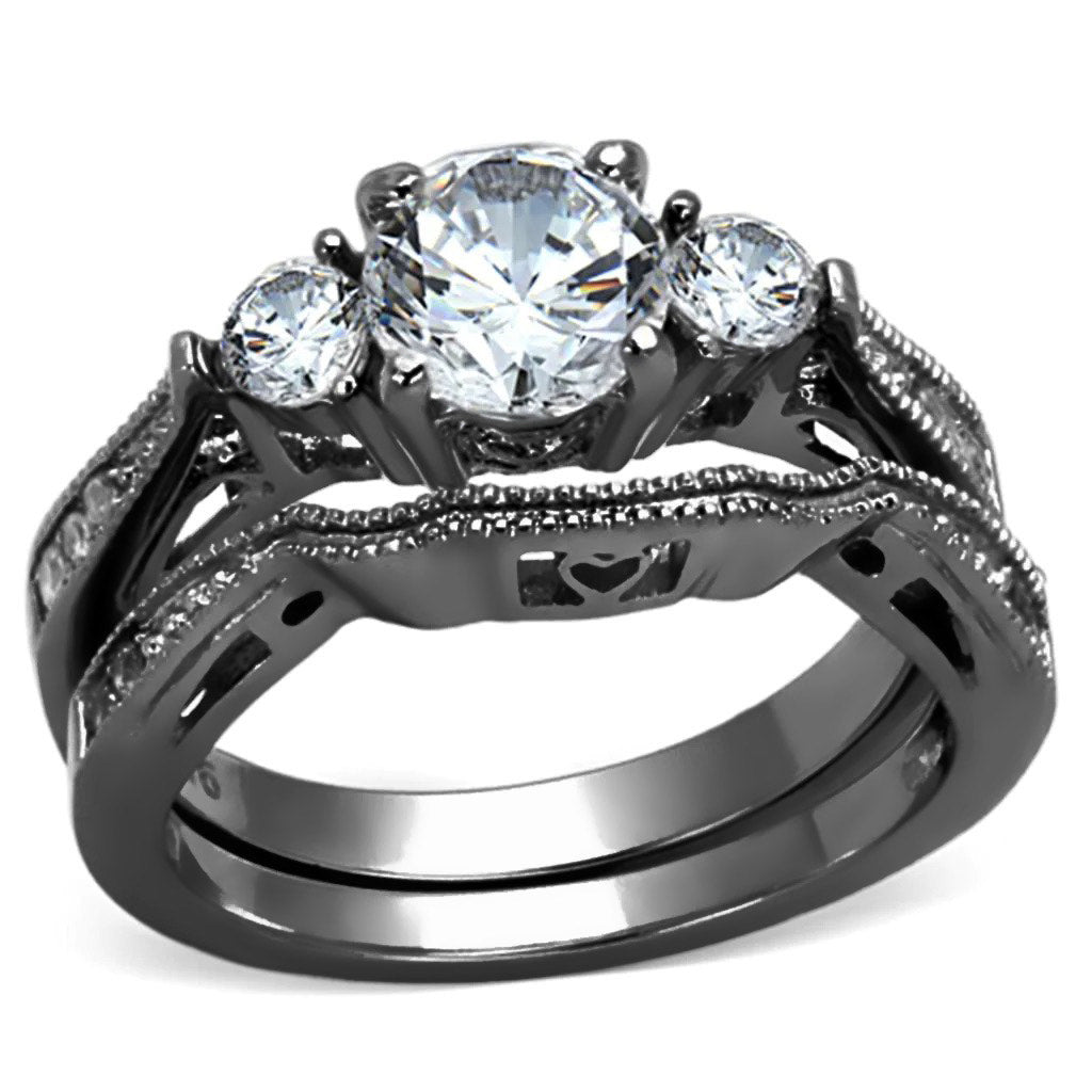 High polished (no plating) Stainless Steel Ring with AAA Grade CZ in Clear